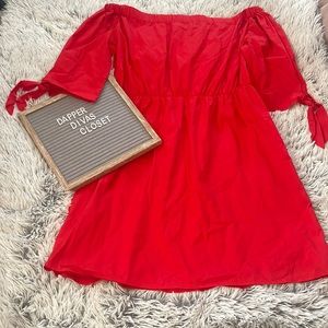 Red off the shoulder dress